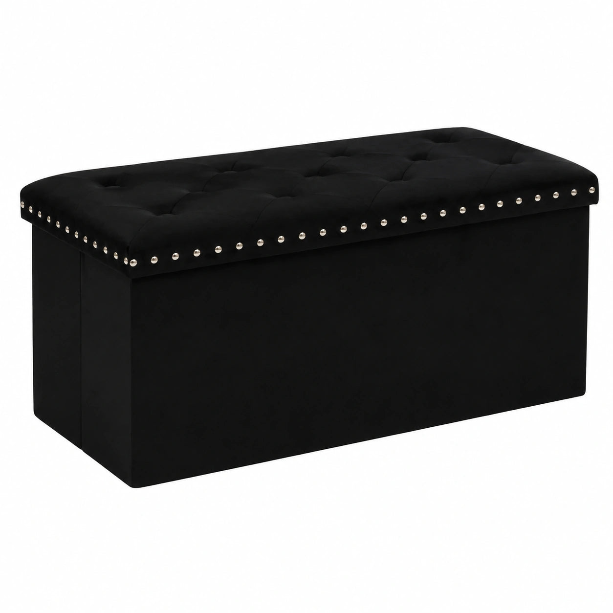 Bonlife Samt Sitzhocker mit Stauraum, Schwarz, Faltbar, 76x38x38cm