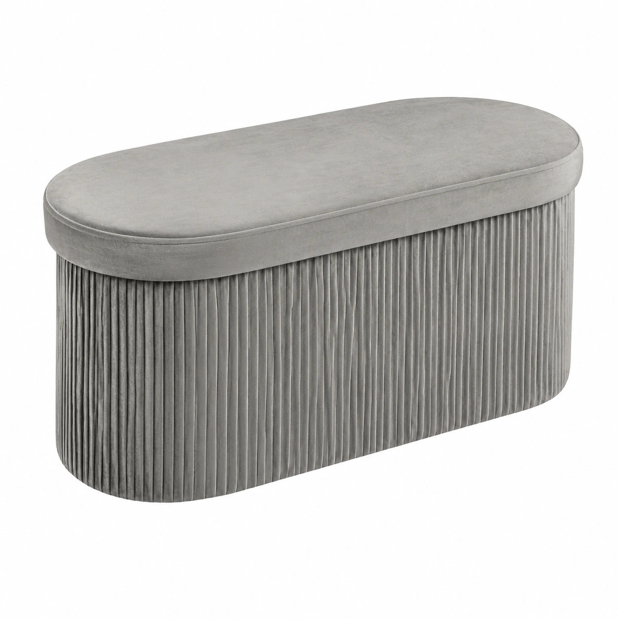 Butopea Samtbank mit Stauraum, Faltbare ovale Sitzhocker in Grau, Aufbewahrungsbox 78 x 38 x 38 cm, Polsterbank mit Deckel für jeden Raum
