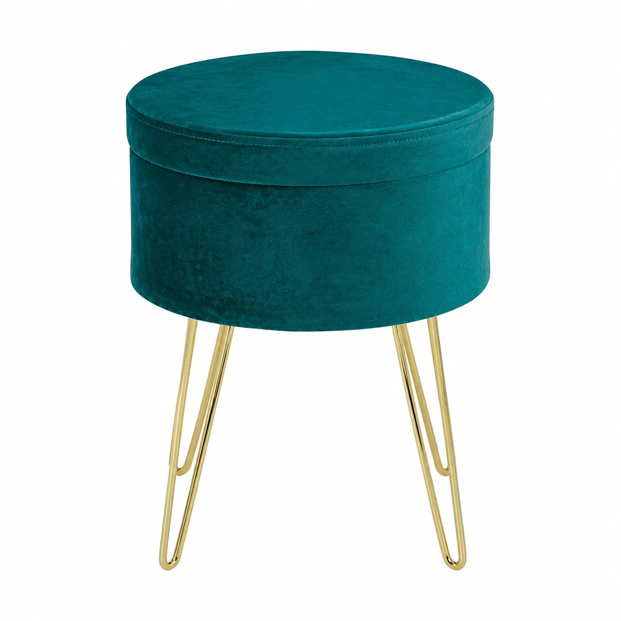 Moderner HOMCOM Aufbewahrungs-Pouf mit Hocker- und Tischfunktion, Holz und Grüner Stoff, Goldmetall, 36x36x45cm