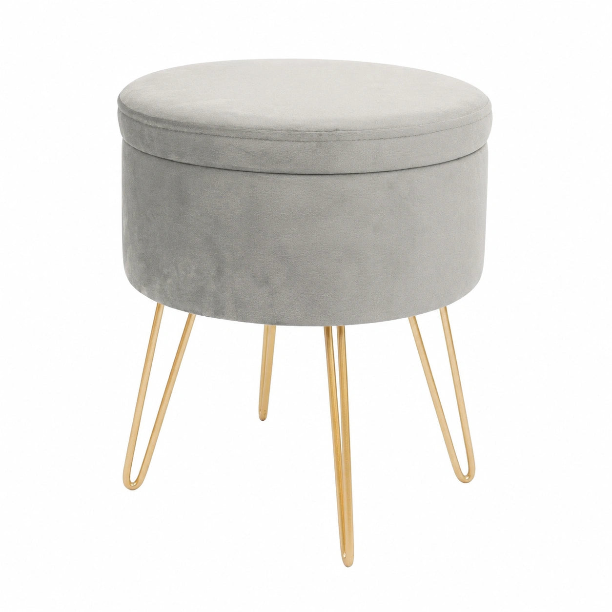 Harbour Housewares Samt-Fußhocker Grau/Gold mit Stauraum, H45 x D36cm – Elegante Ottomane für Wohnzimmer oder Schminktisch