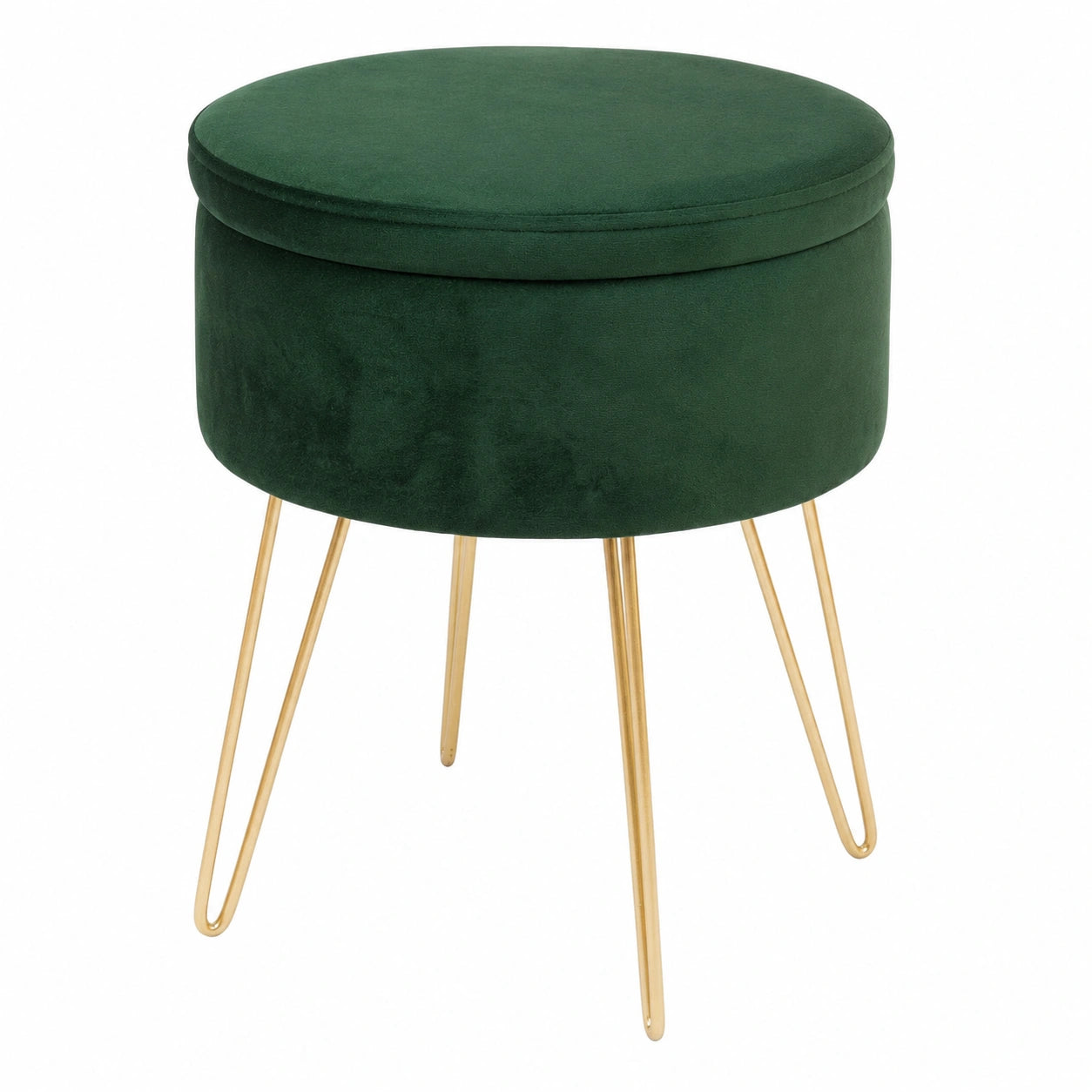 Harbour Housewares Samt-Fußhocker mit Stauraum, Grün/Gold, 45x36cm - Vielseitiger Pouf für Wohnzimmer und Schminktisch