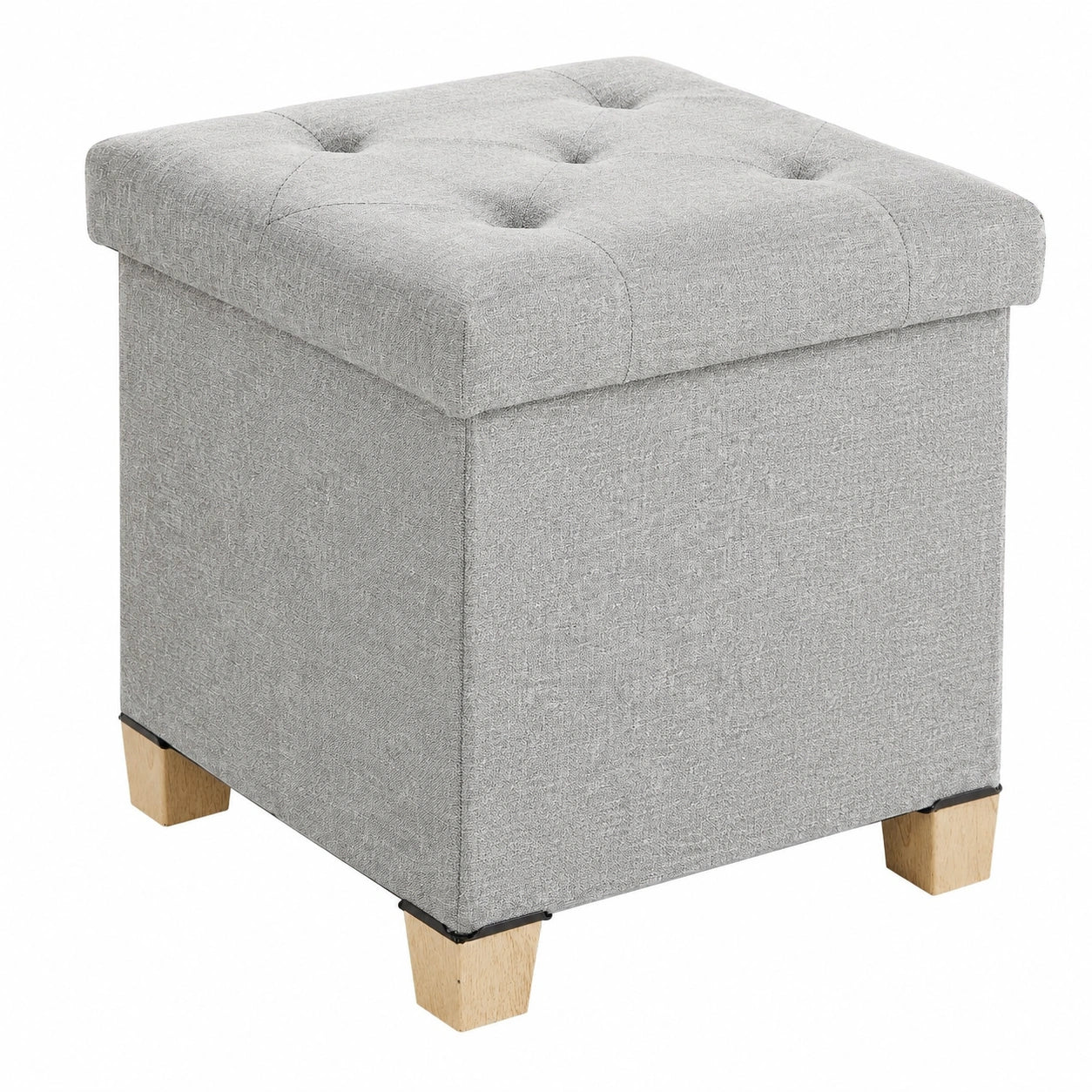Gemütlicher Sitzhocker mit Stauraum, Faltbare Aufbewahrungsbox, 38 x 38 x 38 cm, Belastbar bis 300 kg, Ideal für Wohnzimmer, Schlafzimmer und Flur, in Hellgrau