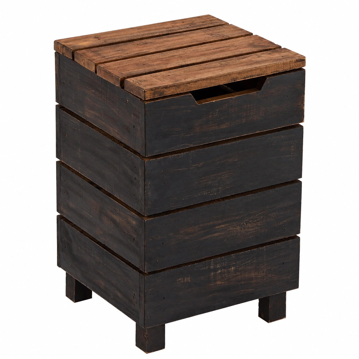 Rustikaler Mahagoni Holz Hocker mit Stauraum, 50x35x35 cm, Schwarz-Natur