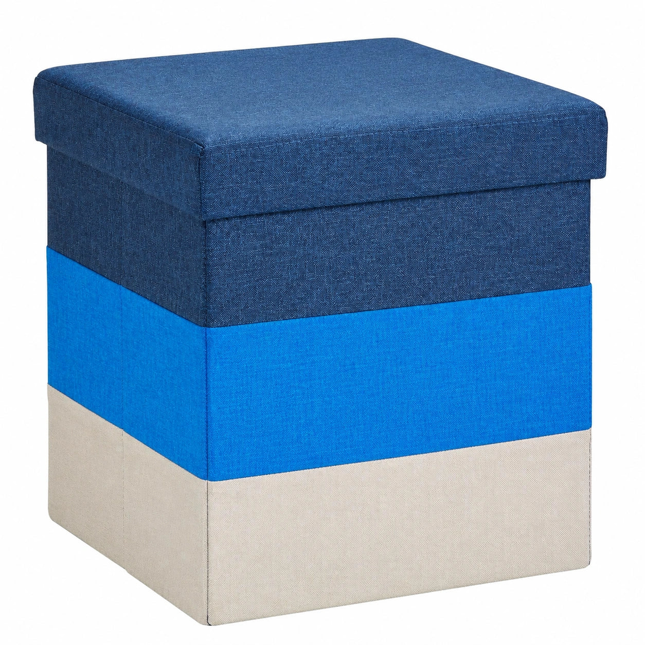Relaxdays Faltbarer Polsterhocker mit Stauraum, Streifenmuster, Blau-Weiß, 38x38x38 cm