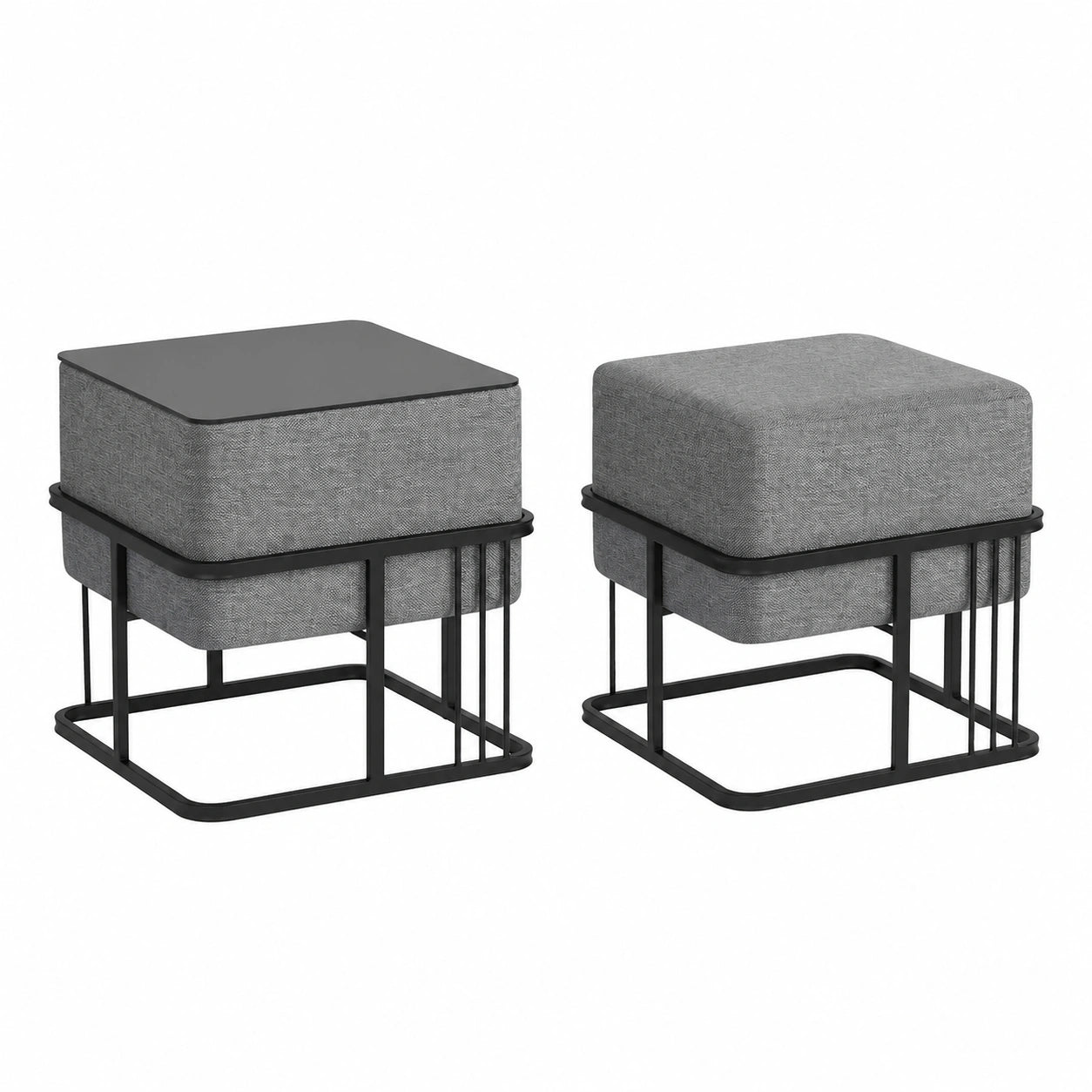 Multifunktionales Sitzhocker 2er-Set stapelbar, Ottoman Pouf Dunkelgrau, 38x38x38 cm