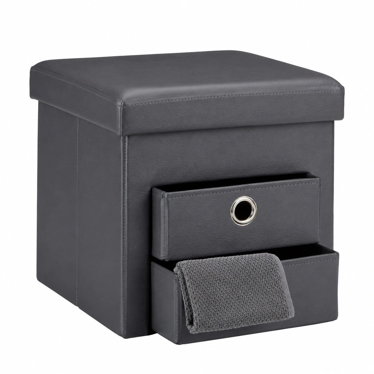 Grauer Relaxdays Sitzhocker mit Stauraum und abnehmbaren Körben, 38cm