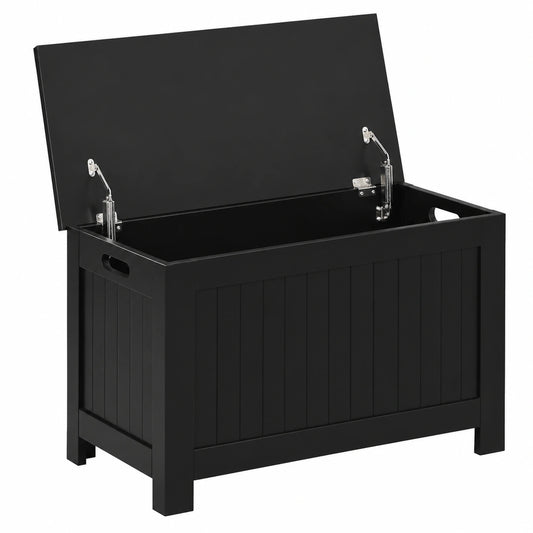 HOMCOM Aufbewahrungstruhe mit Griff und Deckel, schwarz, 81 x 40 x 46 cm, MDF Material