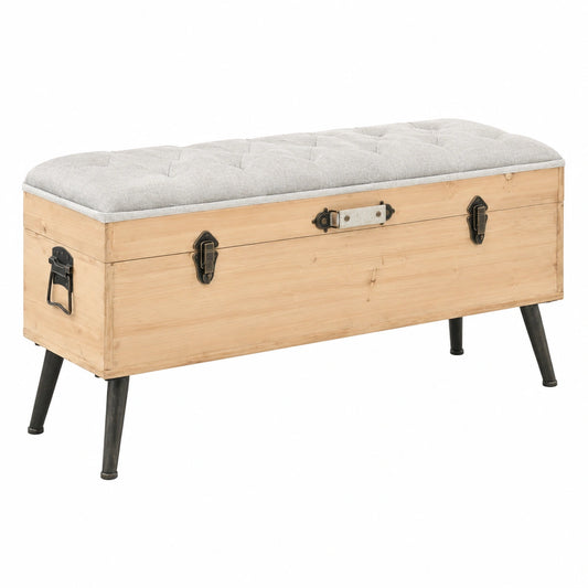Massivholz Sitzbank mit Stauraum, gepolstert, 110 cm
