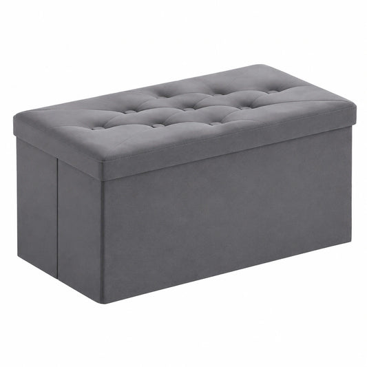 Faltbare Sitzbank aus Samt mit Stauraum, 80 x 40 x 40 cm, Grau