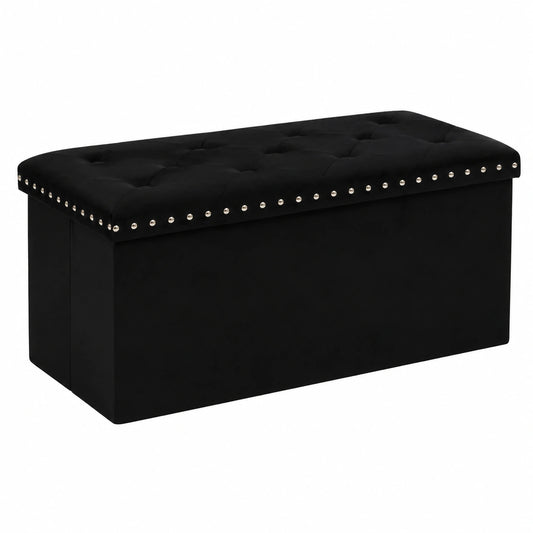 Bonlife Samt Sitzhocker mit Stauraum, Schwarz, Faltbar, 76x38x38cm
