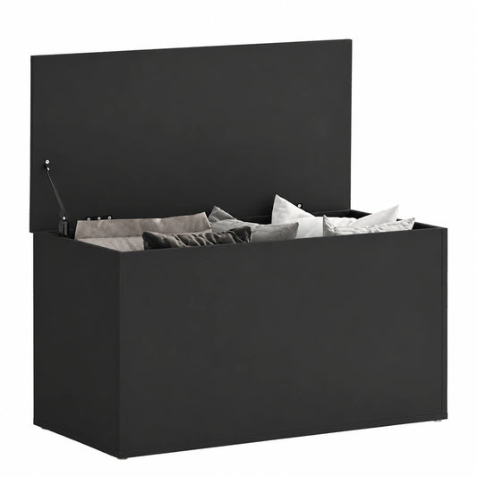 Spielzeugtruhe aus Holzwerkstoff, Schwarz, 84x42x46 cm, als Aufbewahrungstruhe und Couchtisch