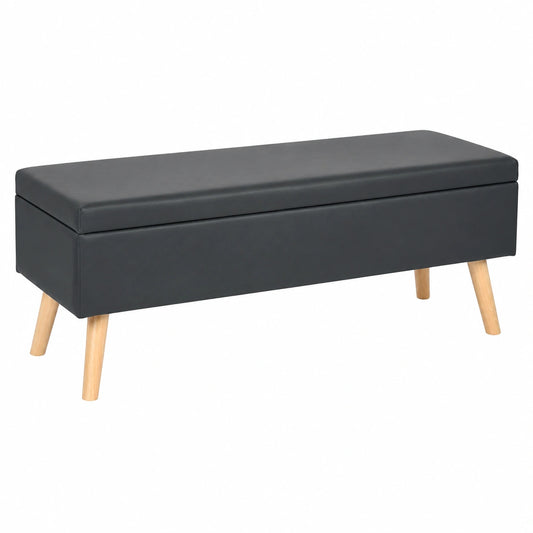 Relaxdays Polsterbank mit Stauraum, Kunstleder, Holz, 40 x 110 x 40 cm, Schwarz, für Flur und Schlafzimmer