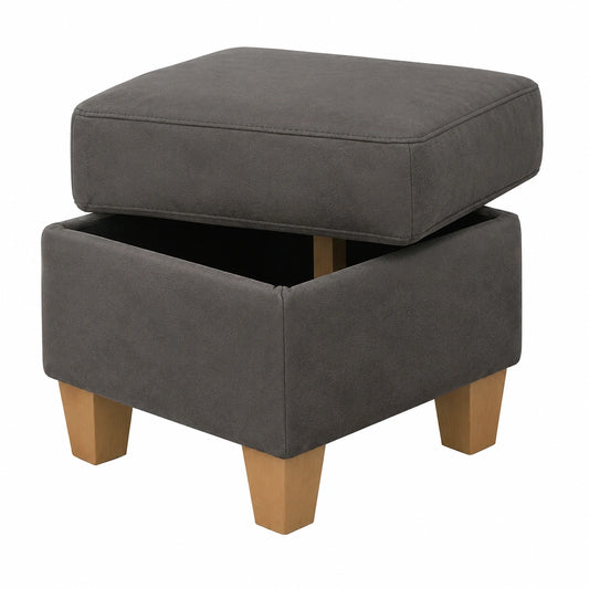 Cavadore Hocker Ammerland – Polsterhocker mit Stauraum und Holzbeinen, für Wohnzimmer – Wildleder-Look, Grau, 58x48x58 cm