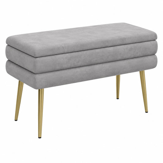 HOMCOM Velours-Aufbewahrungsbank mit Stahlbeinen, Grau/Gold, 79,5x37,5x43 cm