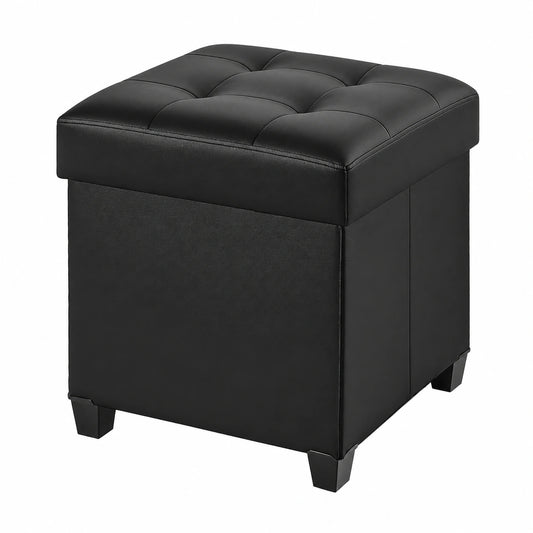 Faltbarer Stauraum-Sitzhocker 45 x 45 x 50 cm, Schwarz, für Wohnzimmer und Schlafzimmer