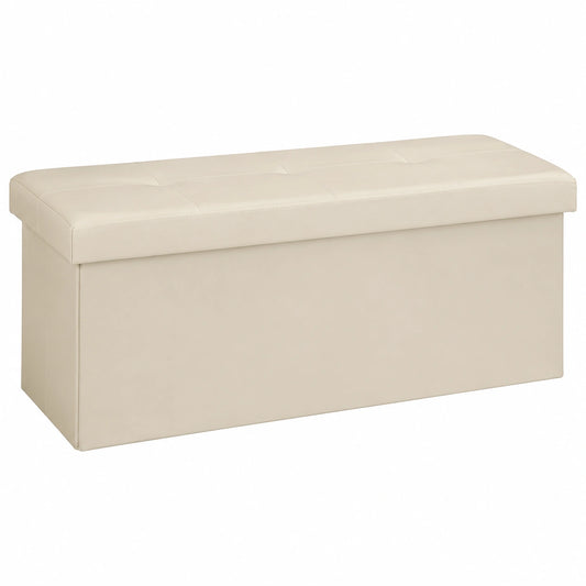 Großer Relaxdays Sitzhocker aus Kunstleder mit Stauraum, 114 x 38 x 38 cm, Creme