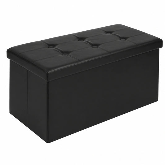 Todeco Faltbarer Kunstleder Sitzhocker mit Stauraum, 80L Ottomane für Wohnzimmer, Esszimmer und Schlafzimmer, Schwarz