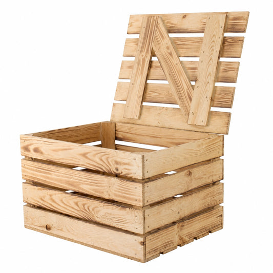 Holztruhe im Landhausstil mit Stauraum und Deckel, Couchtisch für Wohnzimmer & Schlafzimmer, 48x36x28 cm, geflammt