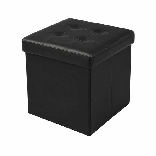 Bonlife Faltbare Truhenbank mit Stauraum und Deckel - Schwarzer Pouf Hocker