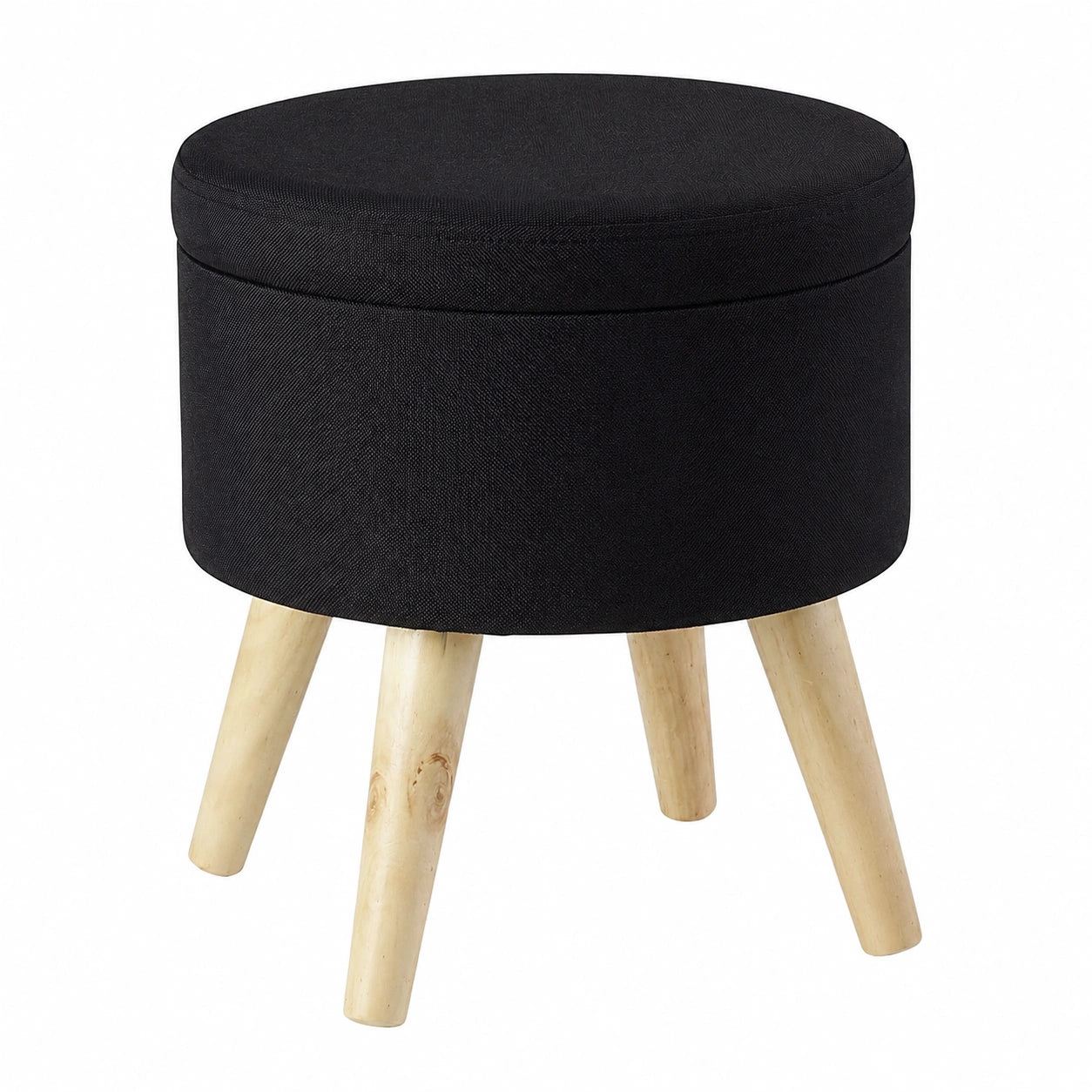 Moderner Sitzhocker mit Stauraum und abnehmbarem Deckel, Holzfüße, Schwarz