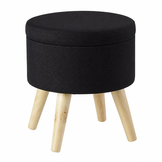 Moderner Sitzhocker mit Stauraum und abnehmbarem Deckel, Holzfüße, Schwarz