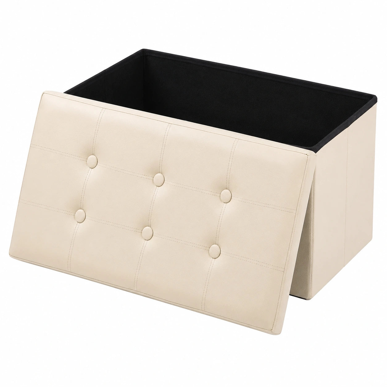 Faltbare Sitztruhe aus Kunstleder, 80 L, bis 300 kg, Beige
