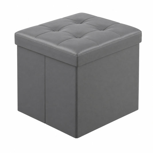 Faltbarer Sitzhocker mit Stauraum aus Leder, 38cm, Grau