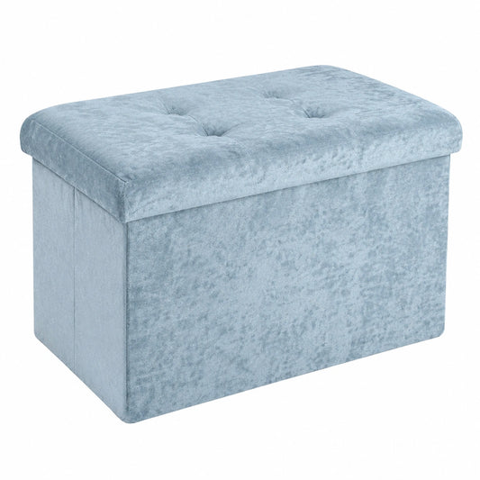 Faltbarer Samt-Sitzhocker mit Stauraum, 49x30x30cm, Blaugrau