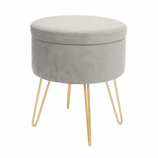 Harbour Housewares Samt-Fußhocker Grau/Gold mit Stauraum, H45 x D36cm – Elegante Ottomane für Wohnzimmer oder Schminktisch