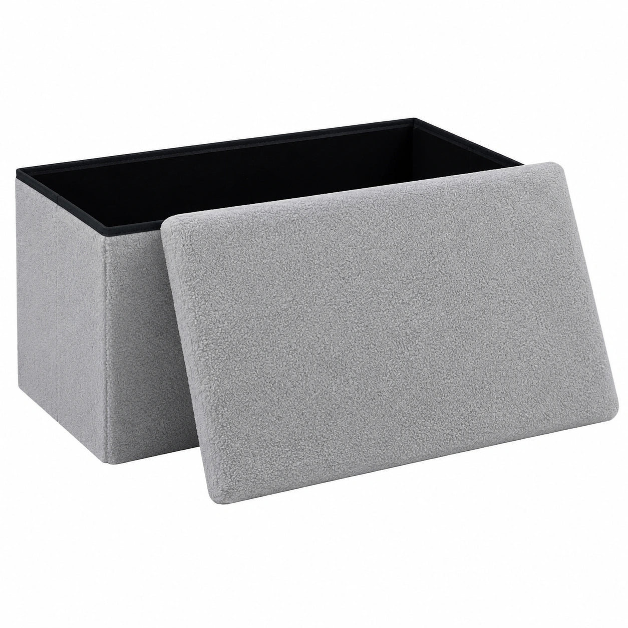 Klappbare Bouclé Sitzbank mit Stauraum – Ottomane für Wohnzimmer und Flur, 76,5x38x38 cm, Grau