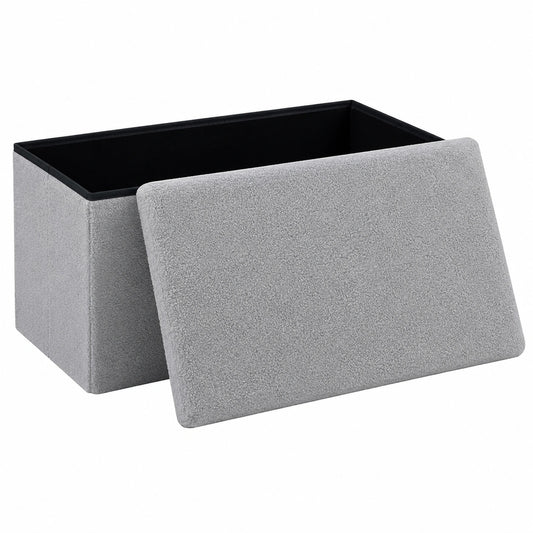 Klappbare Bouclé Sitzbank mit Stauraum – Ottomane für Wohnzimmer und Flur, 76,5x38x38 cm, Grau
