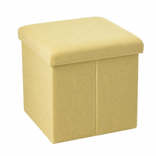 INTIRILIFE Faltbarer Sitzhocker 30x30x30 cm, Frühlingsgrün – Aufbewahrungswürfel mit Leinenstoff und Deckel
