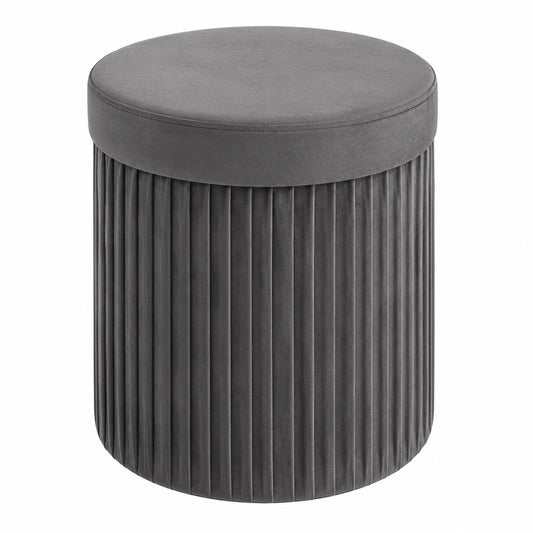 Sitzhocker mit Stauraum, Samt, faltbar, Ø38 cm, dunkelgrau