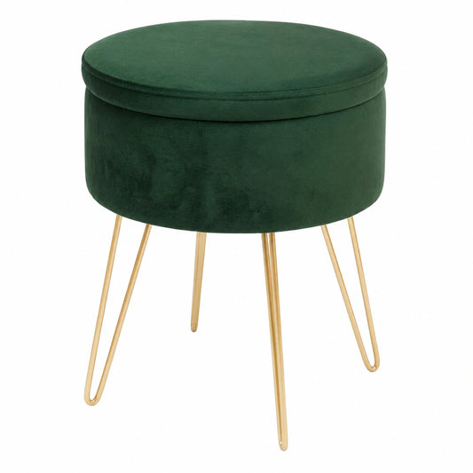 Harbour Housewares Samt-Fußhocker mit Stauraum, Grün/Gold, 45x36cm - Vielseitiger Pouf für Wohnzimmer und Schminktisch