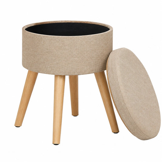 Zedelmaier Leinen Ottomane mit Stauraum, Massivholz Kinderhocker in Beige