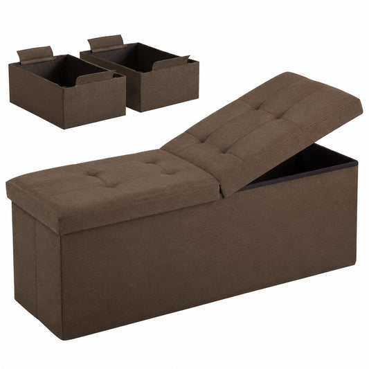 Klappbarer Sitzhocker mit Stauraum, 300 kg tragfähig, Leinen Braun, 110x38x38 cm