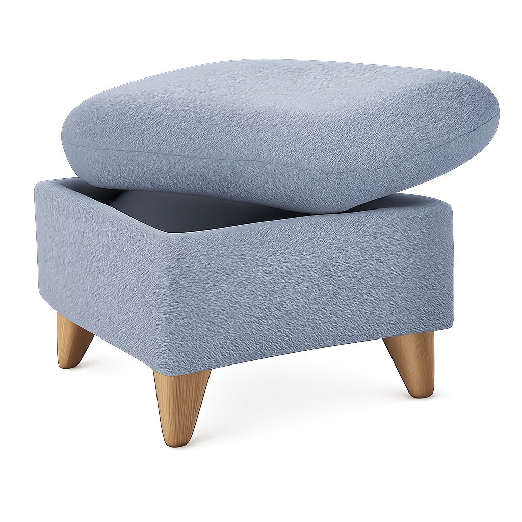 CAVADORE Skandinavischer Stauraumhocker Lotta in Hellblau, 58x47x58 cm, als Beistell- oder Fußhocker, Webstoff