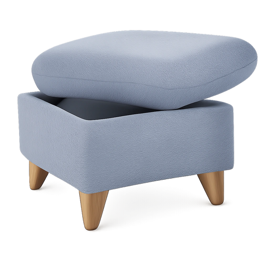 CAVADORE Skandinavischer Stauraumhocker Lotta in Hellblau, 58x47x58 cm, als Beistell- oder Fußhocker, Webstoff