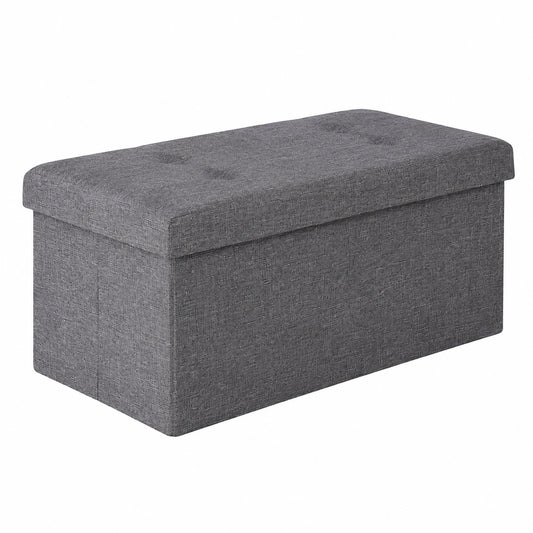 Faltbare Sitzbank mit Stauraum, 76x38x38 cm, grauer Leinenbezug