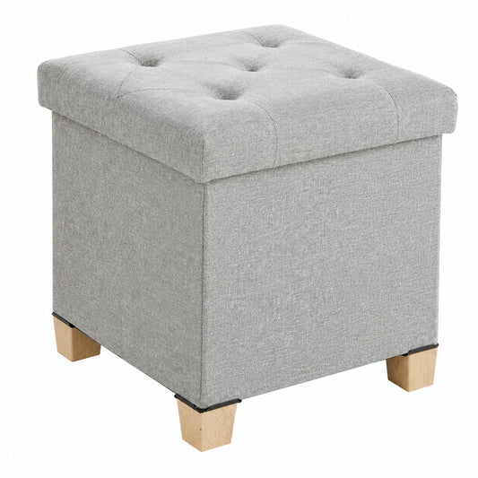 Gemütlicher Sitzhocker mit Stauraum, Faltbare Aufbewahrungsbox, 38 x 38 x 38 cm, Belastbar bis 300 kg, Ideal für Wohnzimmer, Schlafzimmer und Flur, in Hellgrau