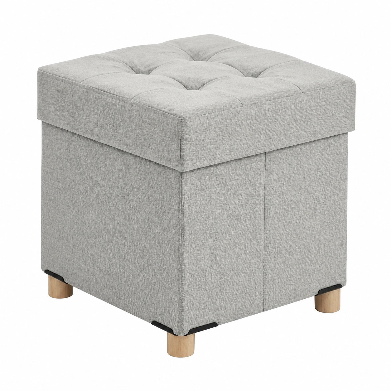 Moderner Relaxdays Sitzhocker mit Stauraum und Holzbeinen, 38cm, Leinenoptik, Hellgrau
