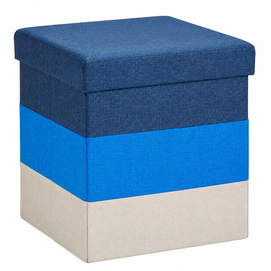 Relaxdays Faltbarer Polsterhocker mit Stauraum, Streifenmuster, Blau-Weiß, 38x38x38 cm
