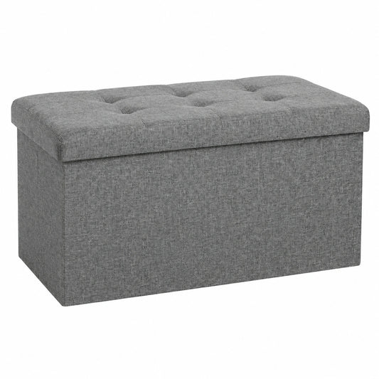 Premium Sitzbank mit Stauraum aus Leinen in Grau - Holzverstärkt und Bequem - 76x38x38 cm