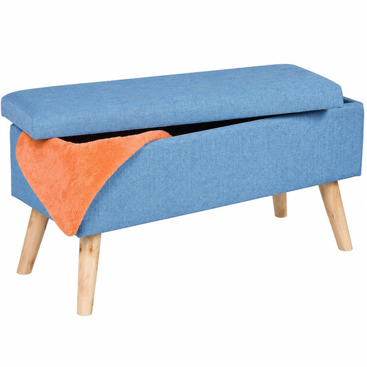 Moderne Truhenbank mit Stauraum und Stoffpolsterung, Holzfüße, 39 x 77 x 39 cm, blau