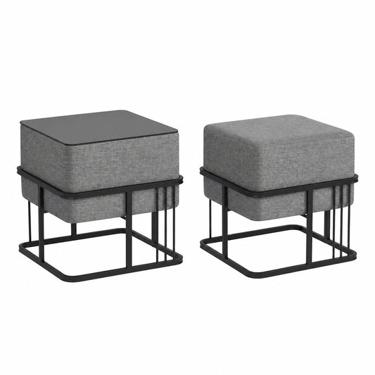 Multifunktionales Sitzhocker 2er-Set stapelbar, Ottoman Pouf Dunkelgrau, 38x38x38 cm