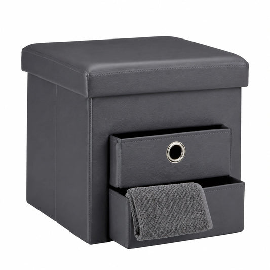 Grauer Relaxdays Sitzhocker mit Stauraum und abnehmbaren Körben, 38cm
