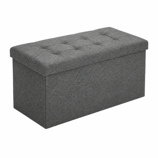 Faltbare SONGMICS Sitzbank mit 80L Stauraum, Leinenimitat, Dunkelgrau, Set aus 2